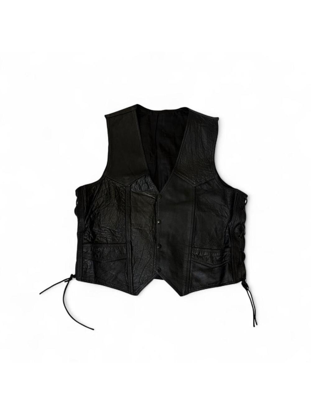 Mens XXL Black Leather Biker Vest